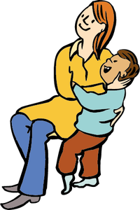 Eine Frau umarmt ein Kind